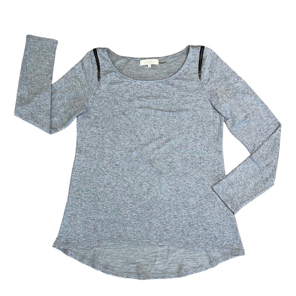 ANGL Gray Zipper Detail High Low Long Sleeve Blouse Women’s Size Medium